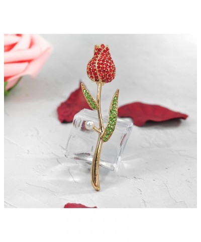 Womens Golden Tone Red Rose Flower Crystal Rhinestone Brooch Pin $11.59 Brooches & Pins