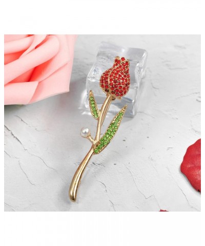 Womens Golden Tone Red Rose Flower Crystal Rhinestone Brooch Pin $11.59 Brooches & Pins