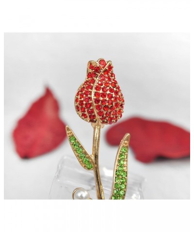 Womens Golden Tone Red Rose Flower Crystal Rhinestone Brooch Pin $11.59 Brooches & Pins