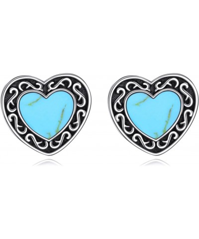 Turquoise Heart Earrings Sterling Silver for Women Filigree Stud Earrings Jewelry $13.24 Earrings