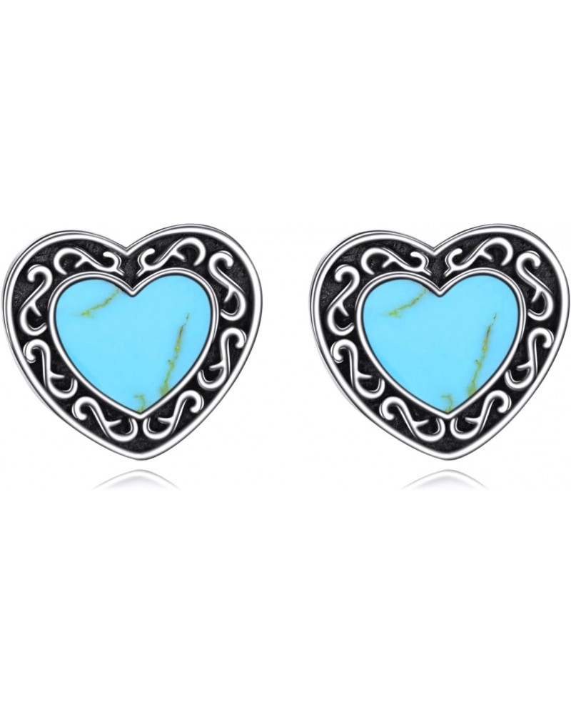 Turquoise Heart Earrings Sterling Silver for Women Filigree Stud Earrings Jewelry $13.24 Earrings