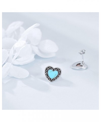 Turquoise Heart Earrings Sterling Silver for Women Filigree Stud Earrings Jewelry $13.24 Earrings