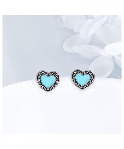 Turquoise Heart Earrings Sterling Silver for Women Filigree Stud Earrings Jewelry $13.24 Earrings