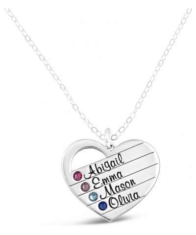 Personalized Sterling Silver Heart Name Necklace with Swarovski Birthstone. Customize with Names of your choice and their bir...