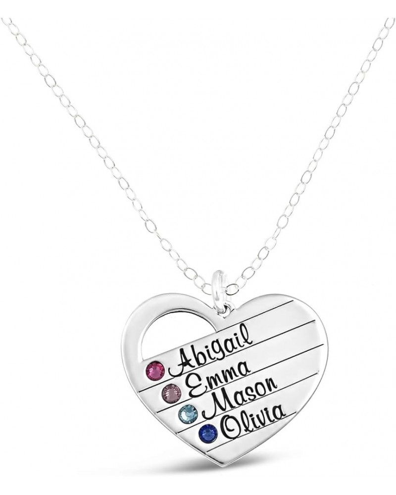 Personalized Sterling Silver Heart Name Necklace with Swarovski Birthstone. Customize with Names of your choice and their bir...