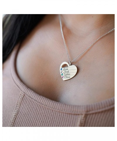 Personalized Sterling Silver Heart Name Necklace with Swarovski Birthstone. Customize with Names of your choice and their bir...