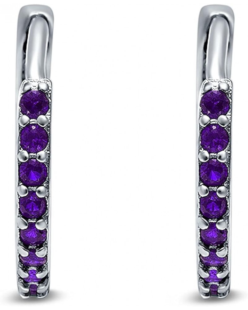 Half Eternity Hoop Earrings Round Simulated Cubic Zirconia 925 Sterling Silver (16mm) Simulated Amethyst CZ $14.74 Earrings