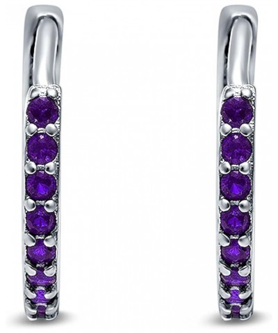 Half Eternity Hoop Earrings Round Simulated Cubic Zirconia 925 Sterling Silver (16mm) Simulated Amethyst CZ $14.74 Earrings