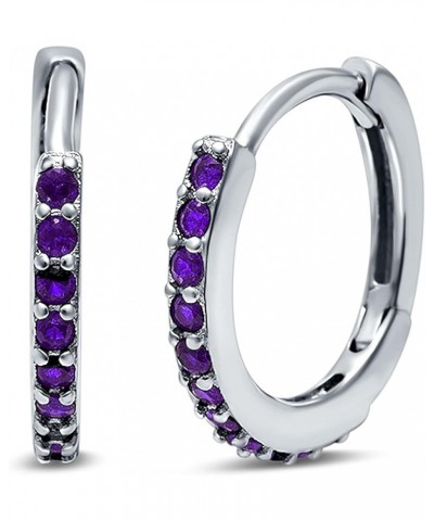 Half Eternity Hoop Earrings Round Simulated Cubic Zirconia 925 Sterling Silver (16mm) Simulated Amethyst CZ $14.74 Earrings