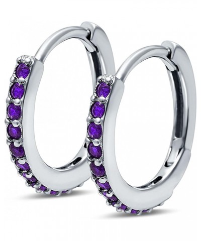 Half Eternity Hoop Earrings Round Simulated Cubic Zirconia 925 Sterling Silver (16mm) Simulated Amethyst CZ $14.74 Earrings