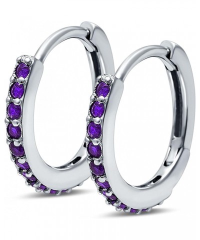 Half Eternity Hoop Earrings Round Simulated Cubic Zirconia 925 Sterling Silver (16mm) Simulated Amethyst CZ $14.74 Earrings