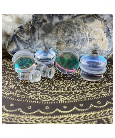 Pair of Aurora Borealis Single Flare Glass Plugs (PG-574) $10.72 Body Jewelry