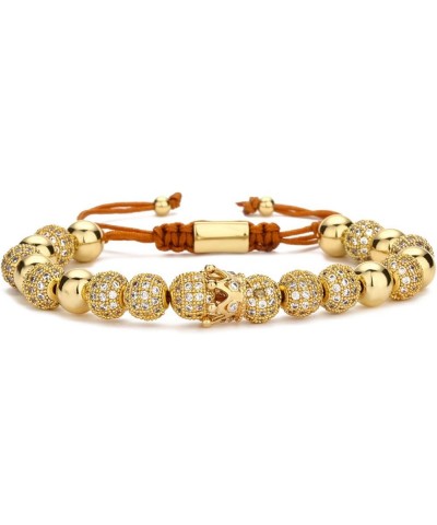 Micropaved Zirconia Gold Crown Diamond Ball Hand Braided Rope Retractable Bracelet Beads 8mm drill ball + small crown $14.00 ...