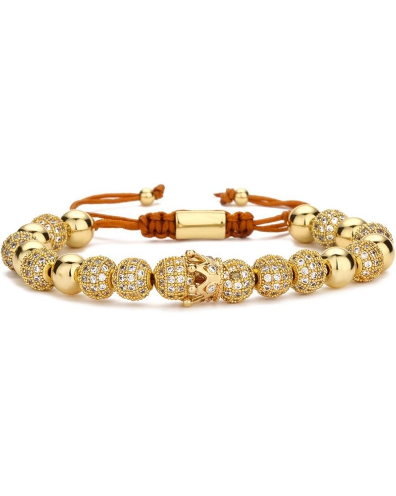 Micropaved Zirconia Gold Crown Diamond Ball Hand Braided Rope Retractable Bracelet Beads 8mm drill ball + small crown $14.00 ...