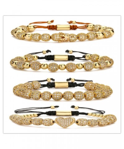 Micropaved Zirconia Gold Crown Diamond Ball Hand Braided Rope Retractable Bracelet Beads 8mm drill ball + small crown $14.00 ...