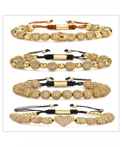 Micropaved Zirconia Gold Crown Diamond Ball Hand Braided Rope Retractable Bracelet Beads 8mm drill ball + small crown $14.00 ...