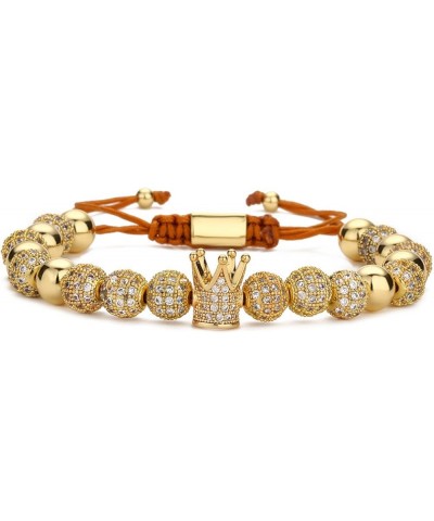 Micropaved Zirconia Gold Crown Diamond Ball Hand Braided Rope Retractable Bracelet Beads 8mm drill ball + small crown $14.00 ...