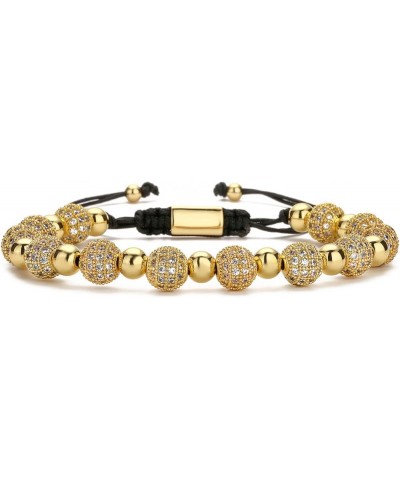 Micropaved Zirconia Gold Crown Diamond Ball Hand Braided Rope Retractable Bracelet Beads 8mm drill ball + small crown $14.00 ...