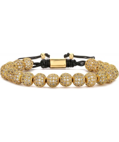 Micropaved Zirconia Gold Crown Diamond Ball Hand Braided Rope Retractable Bracelet Beads 8mm drill ball + small crown $14.00 ...