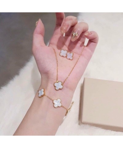 Clover Jewelry Set 18K Gold Plated Stainless Steel Necklace with Flower Design Four leaf clover for Women, Elegant Four Leaf ...