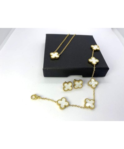 Clover Jewelry Set 18K Gold Plated Stainless Steel Necklace with Flower Design Four leaf clover for Women, Elegant Four Leaf ...