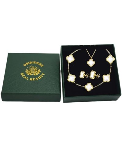 Clover Jewelry Set 18K Gold Plated Stainless Steel Necklace with Flower Design Four leaf clover for Women, Elegant Four Leaf ...