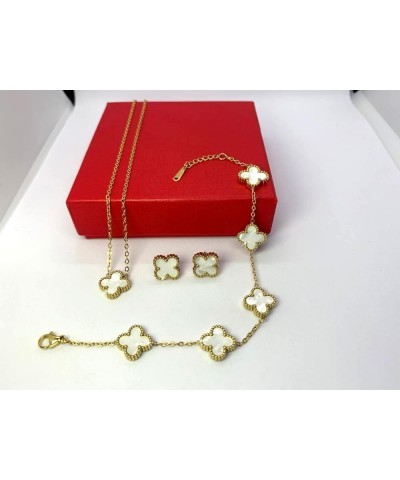 Clover Jewelry Set 18K Gold Plated Stainless Steel Necklace with Flower Design Four leaf clover for Women, Elegant Four Leaf ...