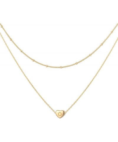 Layered Heart Initial Necklace for Women 18K Gold Plated Stainless Steel Beaded Chain Choker Necklace Personalized Tiny Lette...