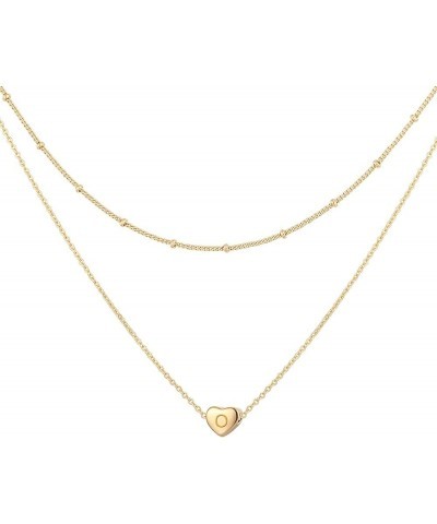 Layered Heart Initial Necklace for Women 18K Gold Plated Stainless Steel Beaded Chain Choker Necklace Personalized Tiny Lette...