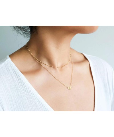 Layered Heart Initial Necklace for Women 18K Gold Plated Stainless Steel Beaded Chain Choker Necklace Personalized Tiny Lette...