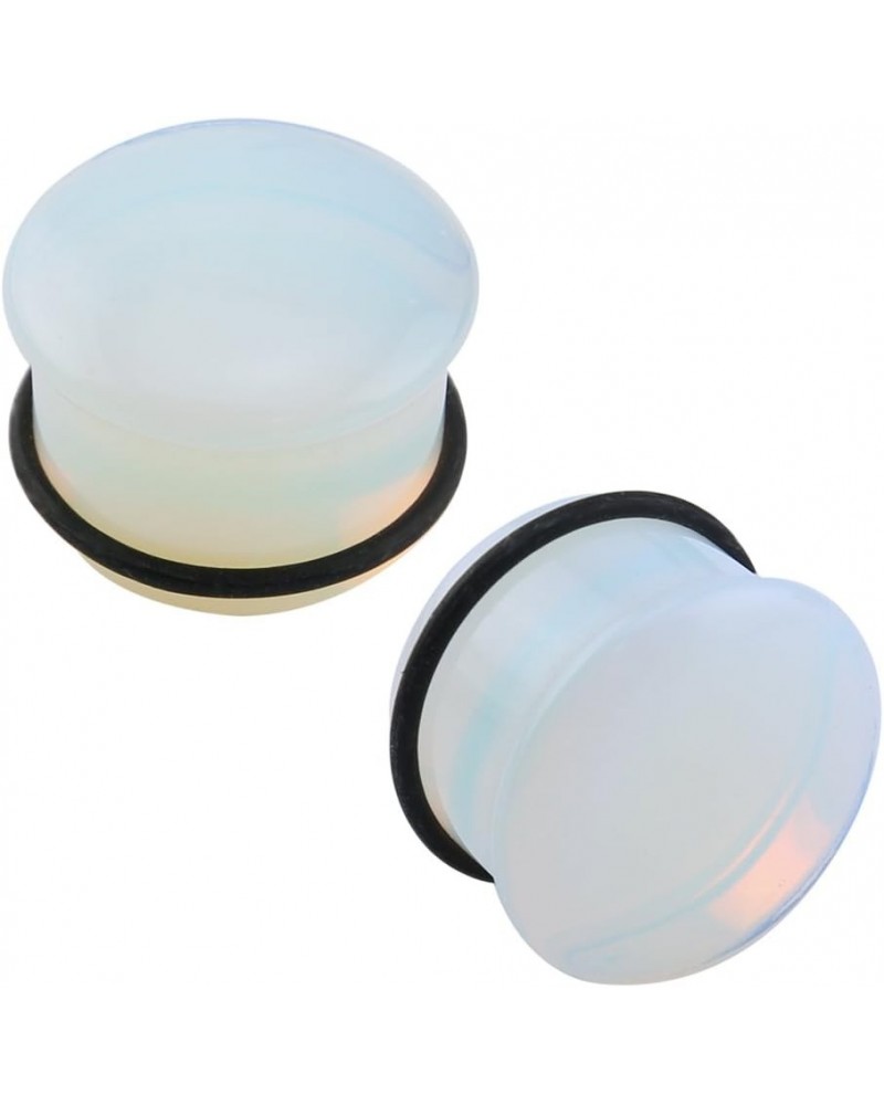 Single Flare Clear Opalite Moonstone Ear Plugs and Tunnels with O-Ring Stretcher Expander Pair 0g(8mm) $8.99 Body Jewelry