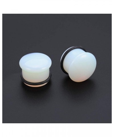 Single Flare Clear Opalite Moonstone Ear Plugs and Tunnels with O-Ring Stretcher Expander Pair 0g(8mm) $8.99 Body Jewelry