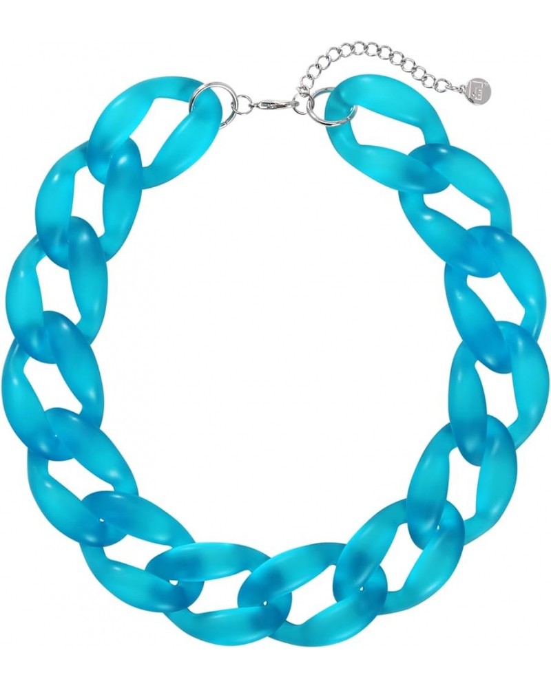 Chunky Acrylic Necklace Smooth Chain Link Cool Statement Choker Cuban Style Jewelry Gift for Women Girls Blue matte $10.59 Ne...