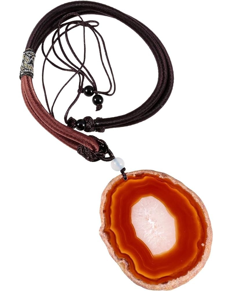 Irregular Agate Slice Stone Pendant with Adjustable Rope, Healing Crystal Geode Necklace 2-Red $9.34 Necklaces