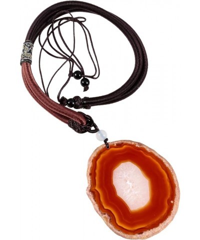 Irregular Agate Slice Stone Pendant with Adjustable Rope, Healing Crystal Geode Necklace 2-Red $9.34 Necklaces