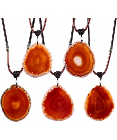 Irregular Agate Slice Stone Pendant with Adjustable Rope, Healing Crystal Geode Necklace 2-Red $9.34 Necklaces