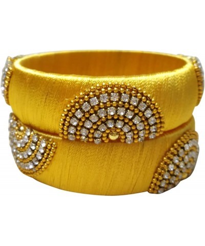 Festive Offer: Designer Handcrafted Ethnic Half Moon Silk Thread Bangles for Women Yellow 2.4 $7.70 Bracelets