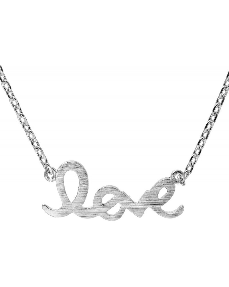 Handcrafted Brushed Metal LOVE Script Necklace Silver $8.84 Necklaces