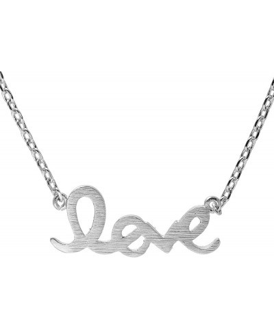 Handcrafted Brushed Metal LOVE Script Necklace Silver $8.84 Necklaces