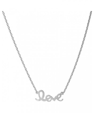 Handcrafted Brushed Metal LOVE Script Necklace Silver $8.84 Necklaces