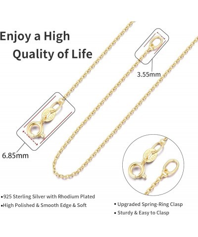 Solid 18k Gold Over 925 Sterling Silver Chain Necklace for Women Girls, 1mm Cable Chain Necklace Sturdy & Shiny Women's Chain...