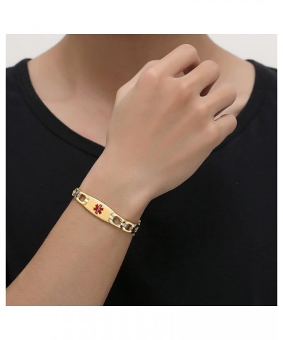 Fashion Shiny medical alert bracelet with Free Engraving Stainless steel Medical id bracelet for Women Horseshoe-Gold 6.5 Inc...