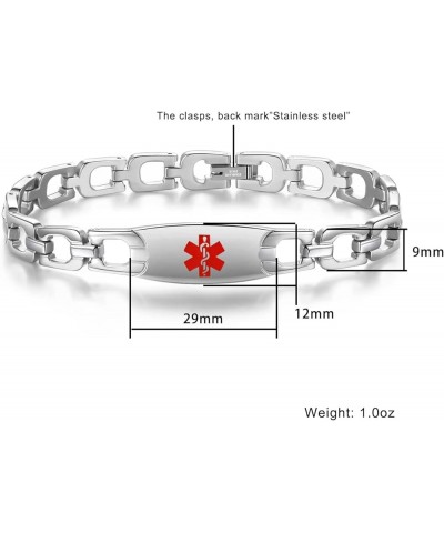 Fashion Shiny medical alert bracelet with Free Engraving Stainless steel Medical id bracelet for Women Horseshoe-Gold 6.5 Inc...