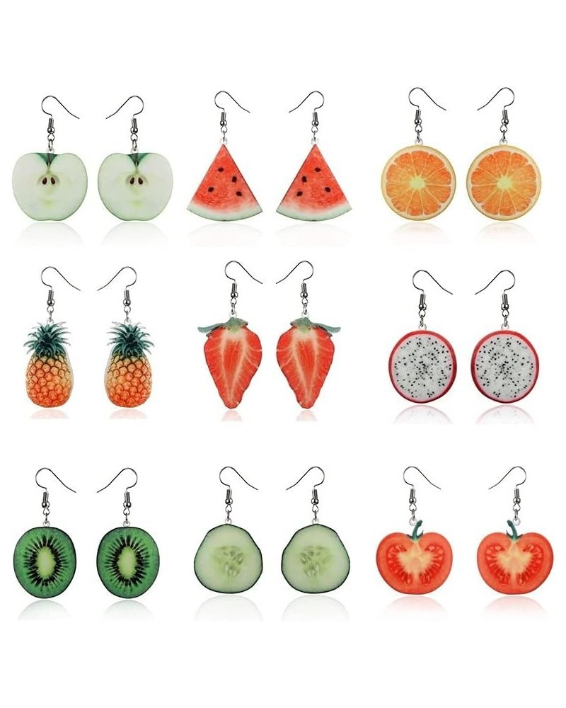 9 Pairs Statement Dangle Earrings Trendy Cute Fruits Drop Earrings Sets Lightweight Acrylic Creative Summer Earrings for Wome...