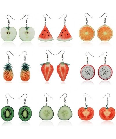 9 Pairs Statement Dangle Earrings Trendy Cute Fruits Drop Earrings Sets Lightweight Acrylic Creative Summer Earrings for Wome...