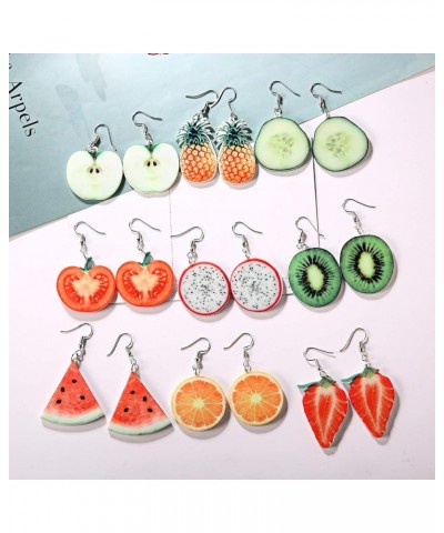 9 Pairs Statement Dangle Earrings Trendy Cute Fruits Drop Earrings Sets Lightweight Acrylic Creative Summer Earrings for Wome...