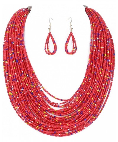 Women Wax Line Choker Statement Jewelry Set, Multi Layer Chunky Bib Necklace 2-Multicolor1 $5.95 Jewelry Sets