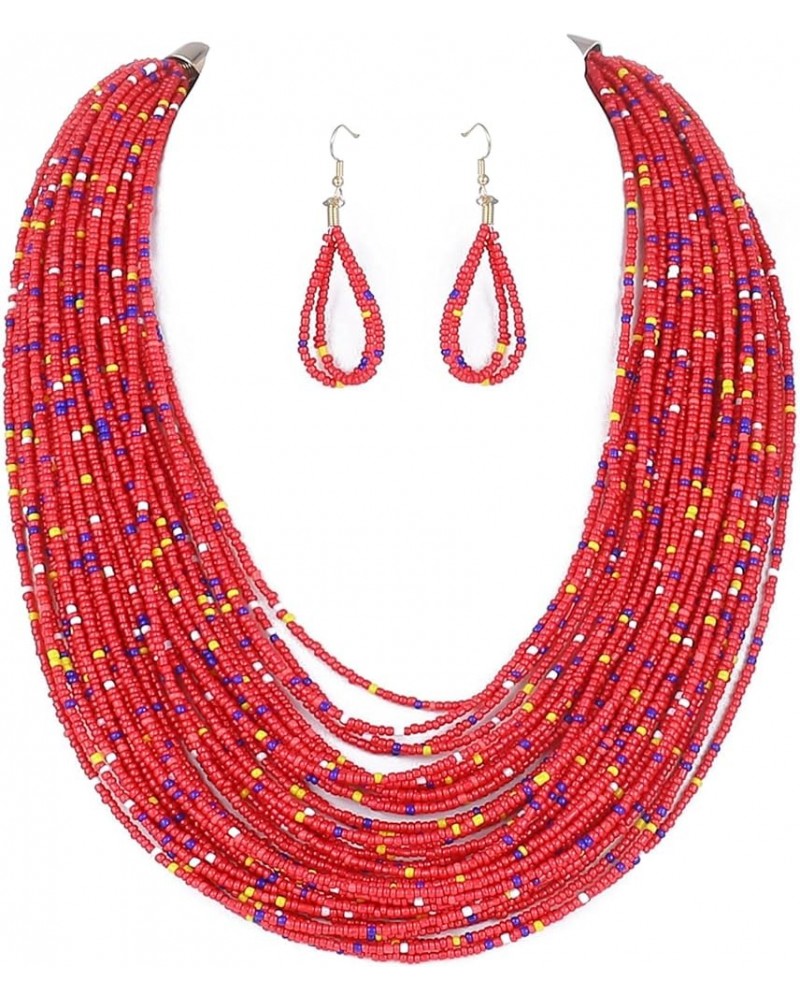 Women Wax Line Choker Statement Jewelry Set, Multi Layer Chunky Bib Necklace 2-Multicolor1 $5.95 Jewelry Sets