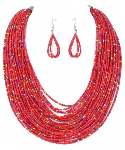 Women Wax Line Choker Statement Jewelry Set, Multi Layer Chunky Bib Necklace 2-Multicolor1 $5.95 Jewelry Sets