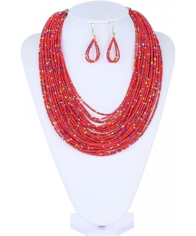 Women Wax Line Choker Statement Jewelry Set, Multi Layer Chunky Bib Necklace 2-Multicolor1 $5.95 Jewelry Sets